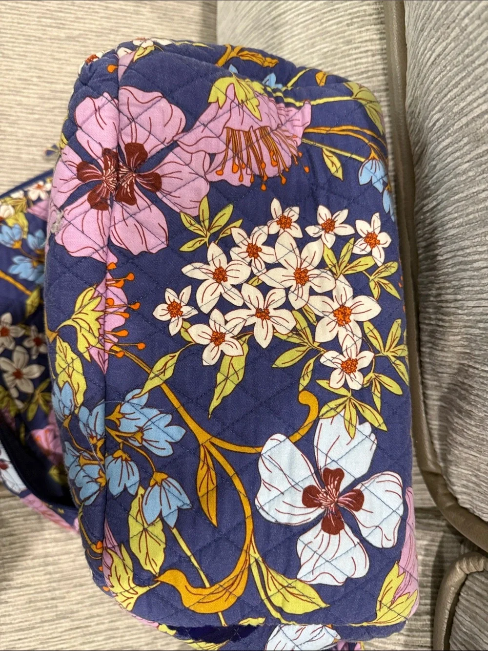 Vera Bradley Garden Coffee Navy Quilted Floral Backpack with Pink & Blue Blooms